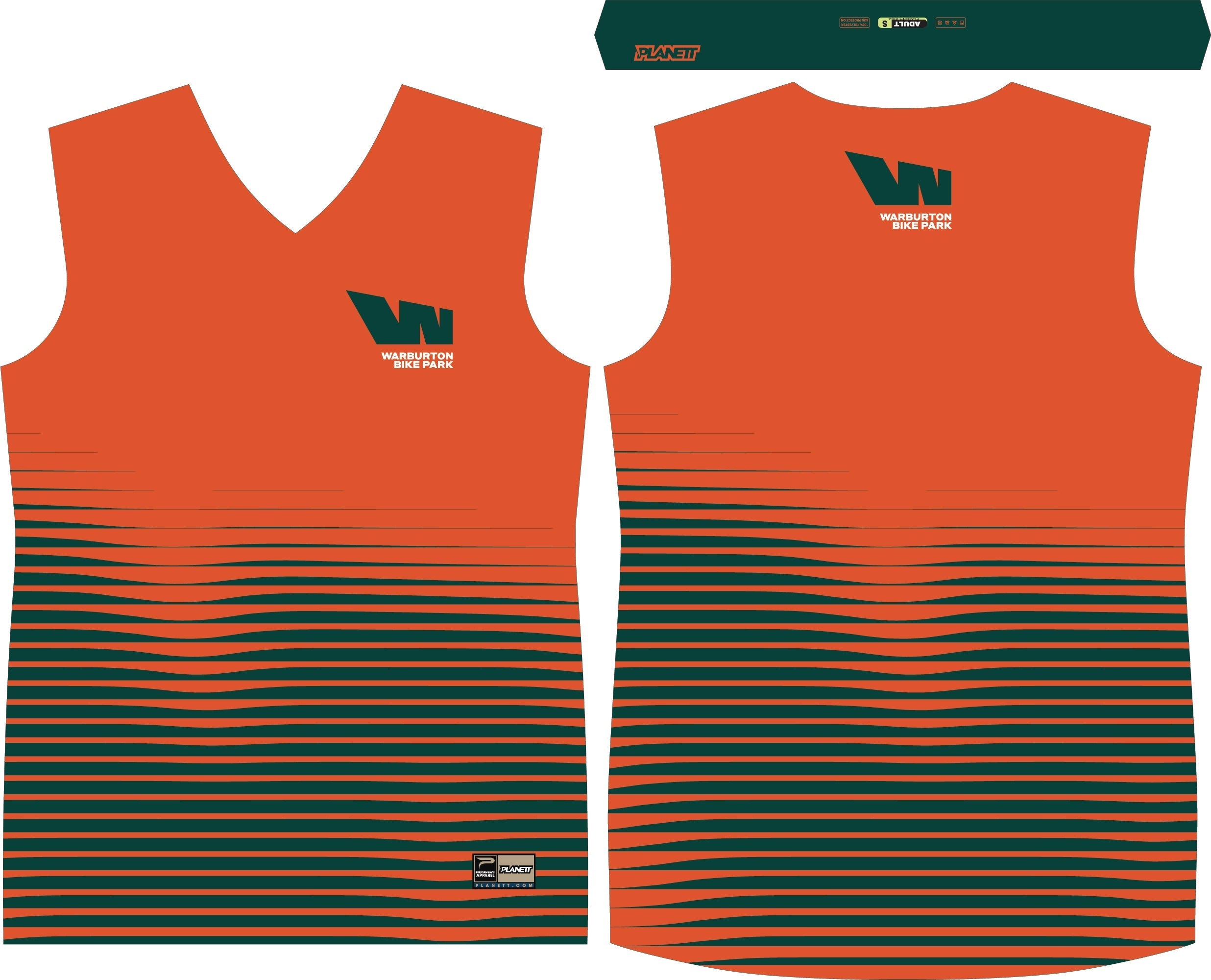 Orange and green athletic tank top.