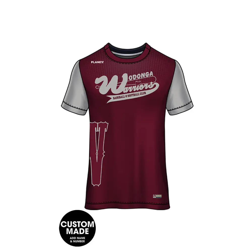 Maroon and gray baseball jersey.