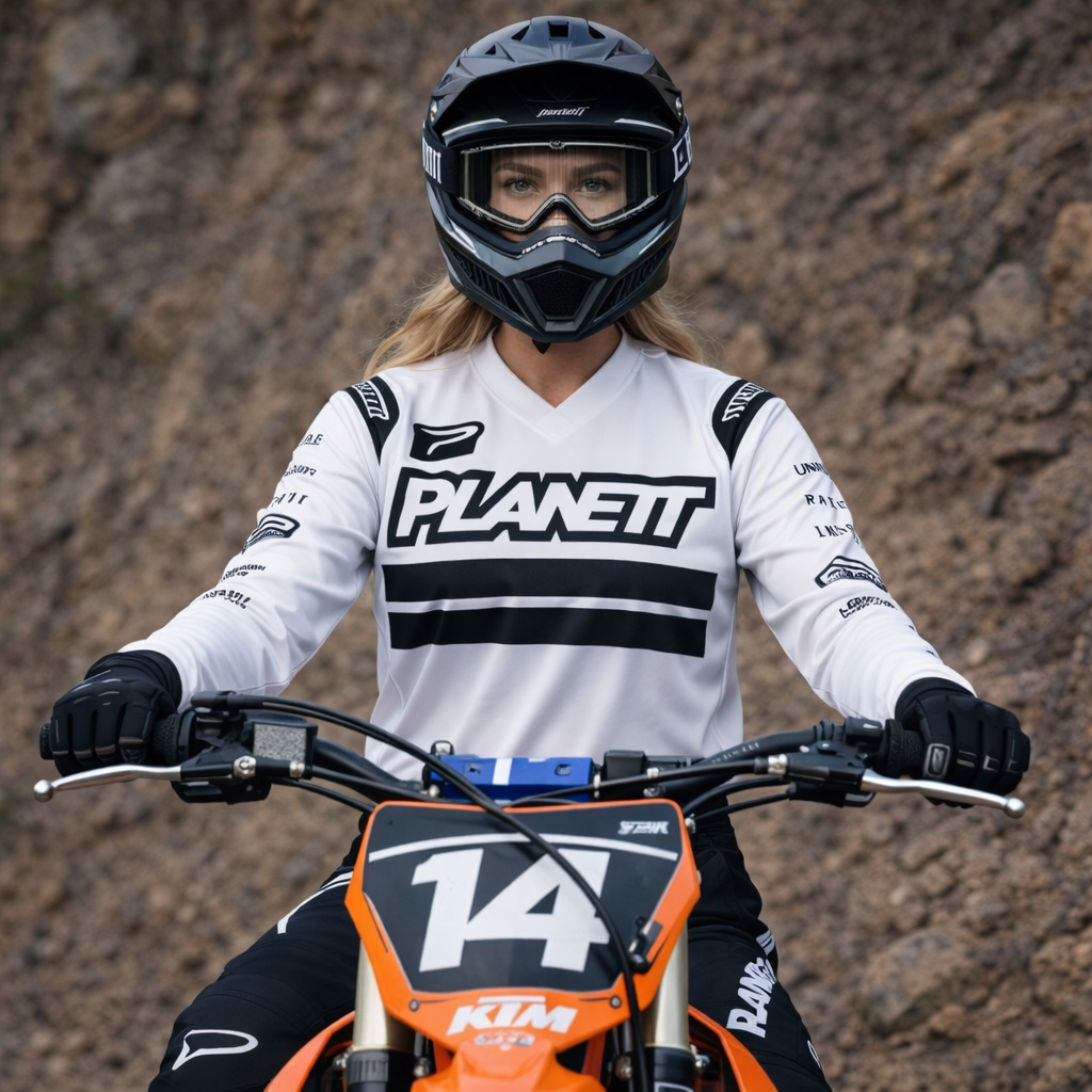 Black and white planett motocross jersey with bold black stripes across the chest.