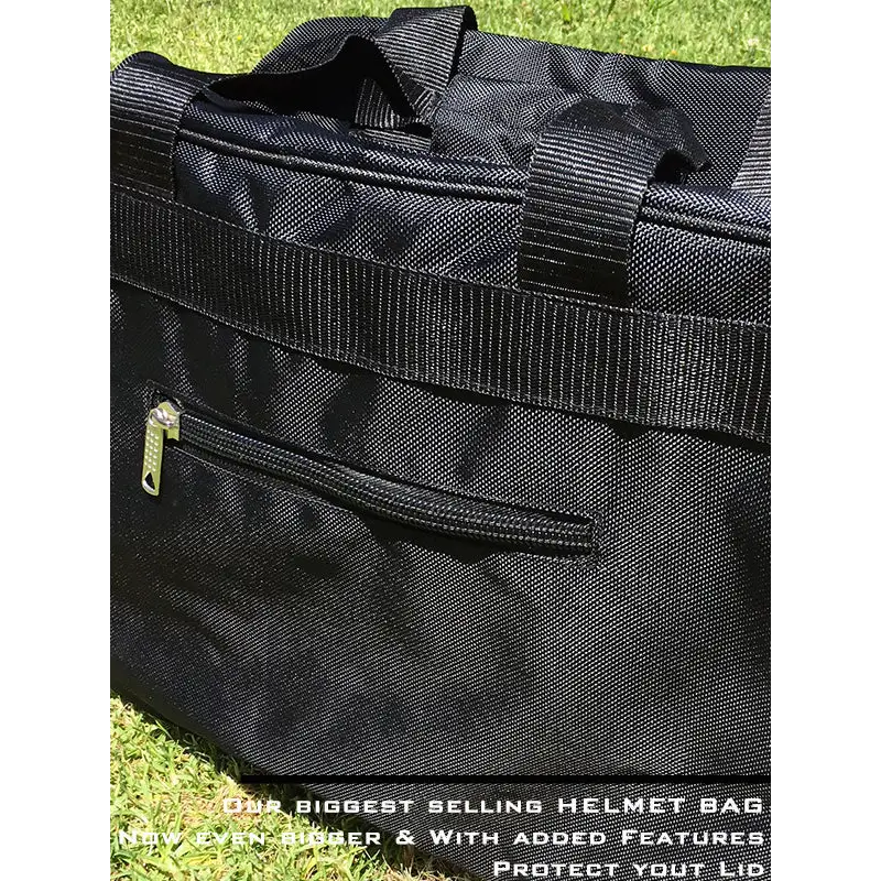 Black textured duffel bag.