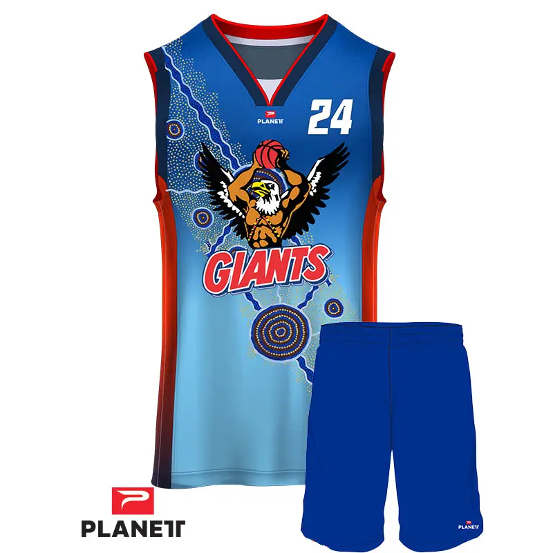 Basketball uniform with eagle and ’Giants’ design.