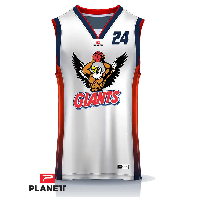 Basketball jersey with eagle and ’Giants’ logo.