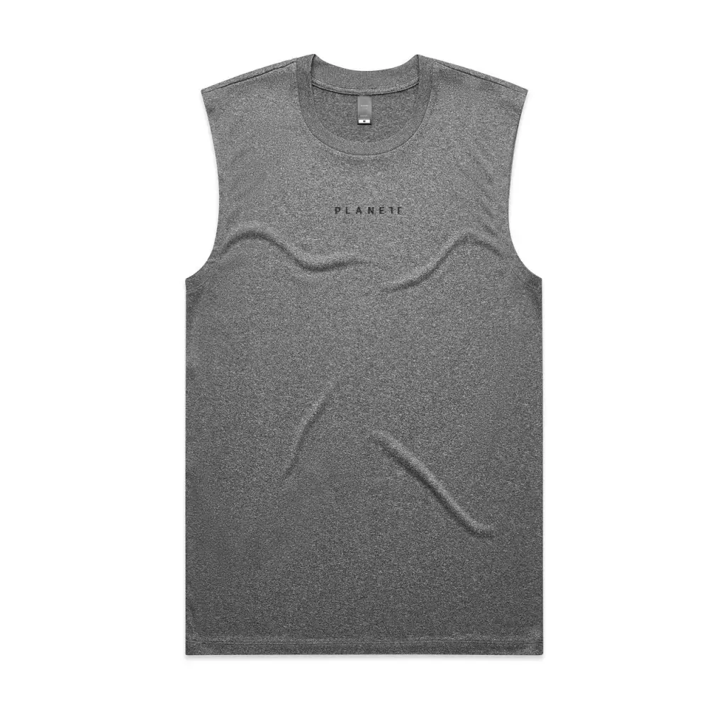 Gray sleeveless athletic shirt.