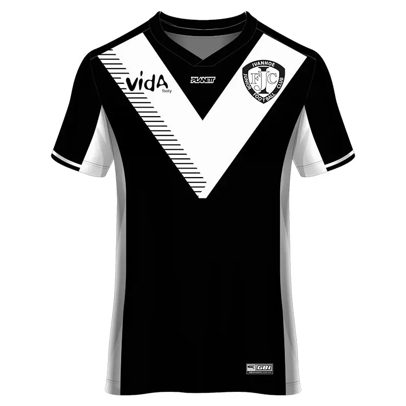 Black and white soccer jersey.