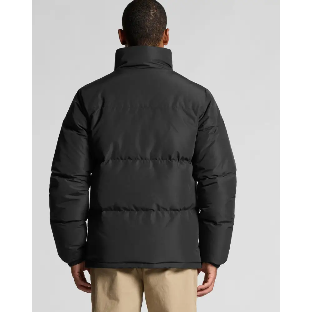 Black puffer jacket.
