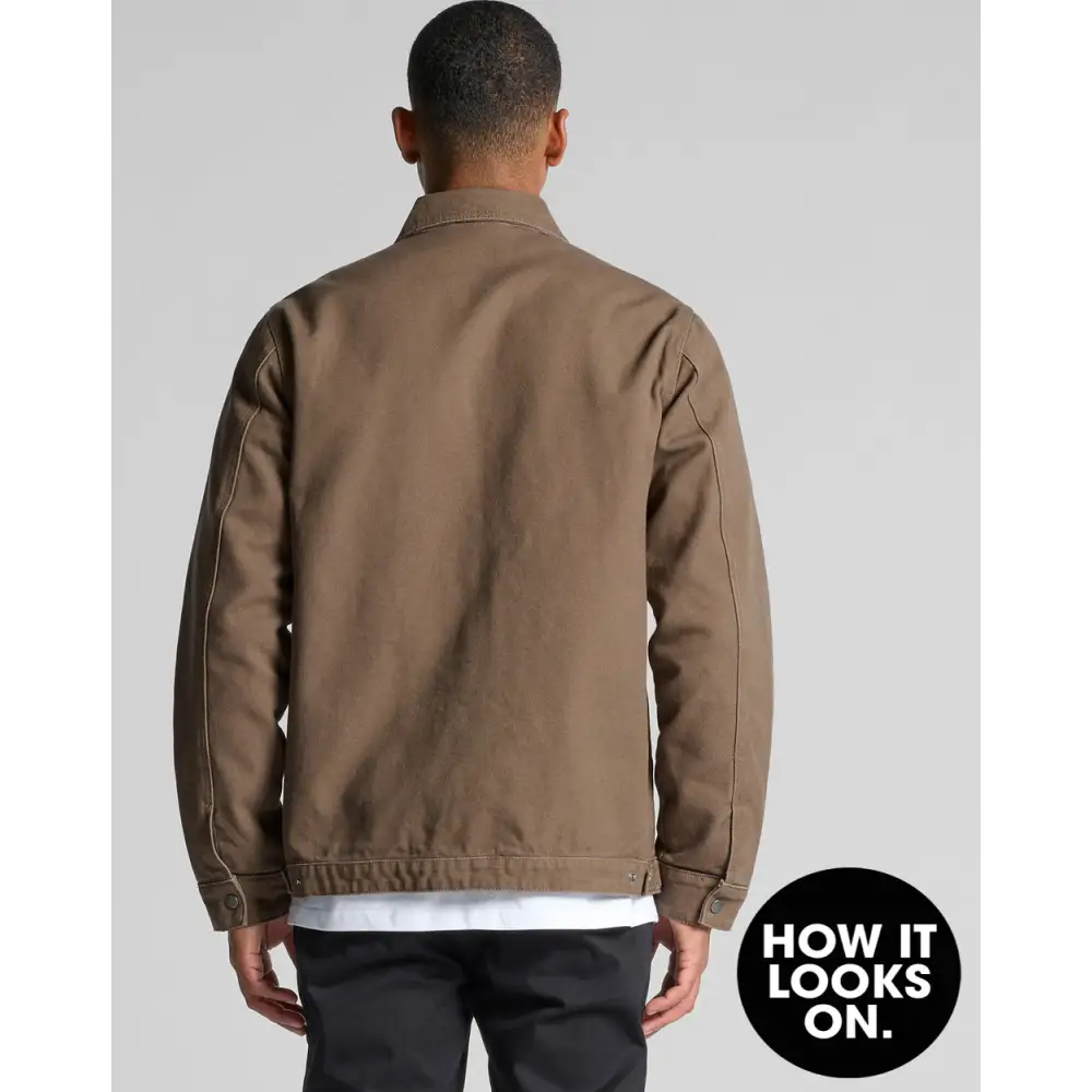 Brown jacket on a person.