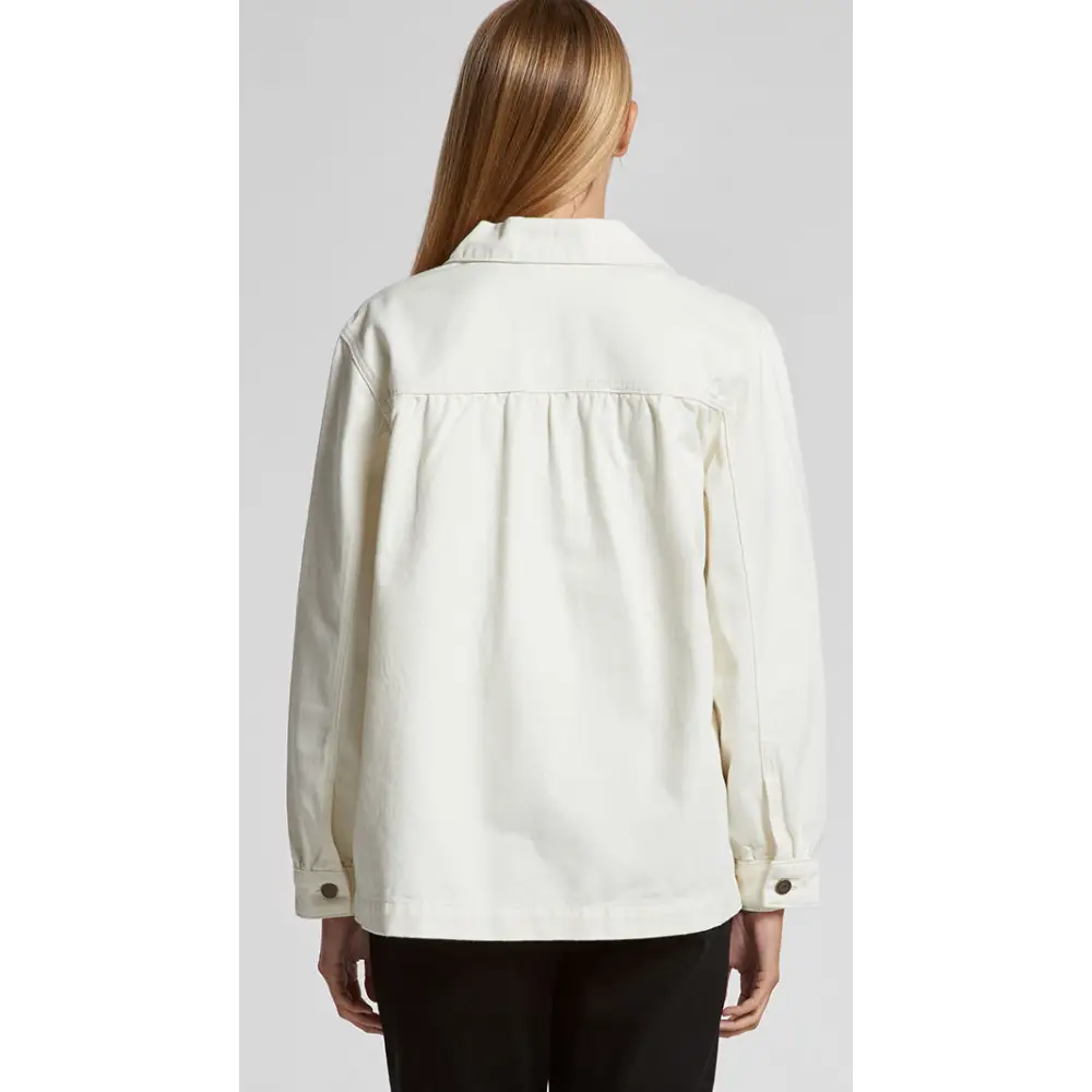 Woman’s off-white collared jacket.