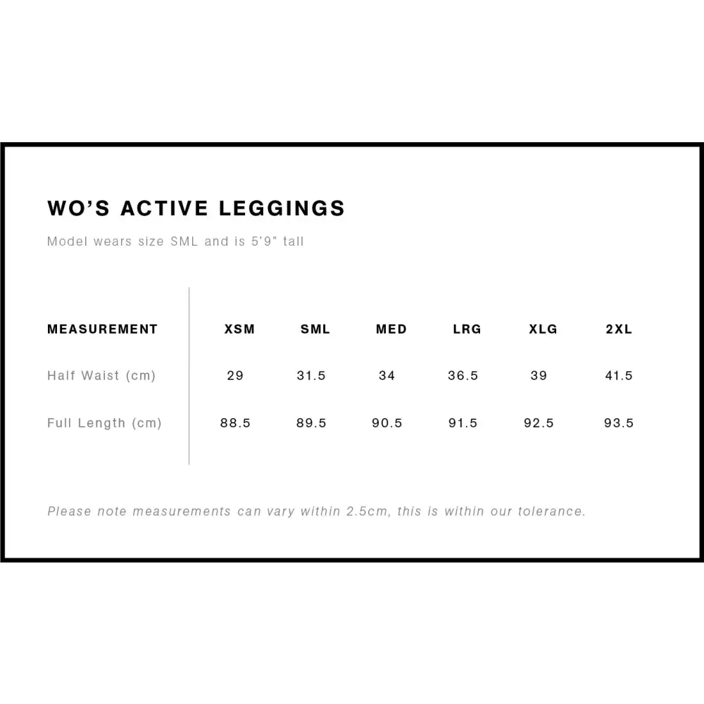 Leggings size chart.