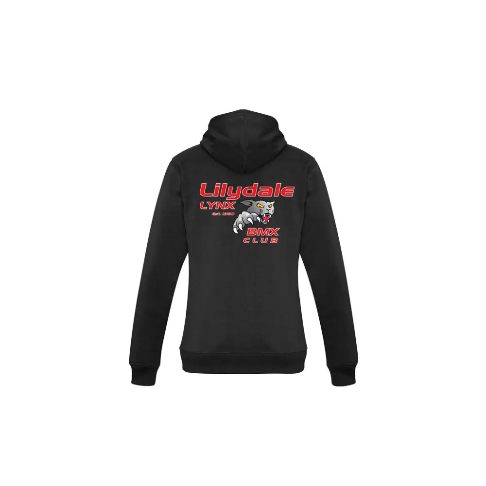 Black hooded sweatshirt with logo.