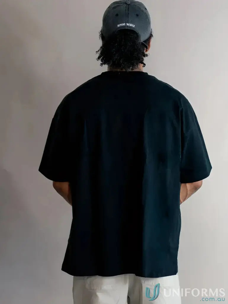 Black oversized t-shirt with white logo on back