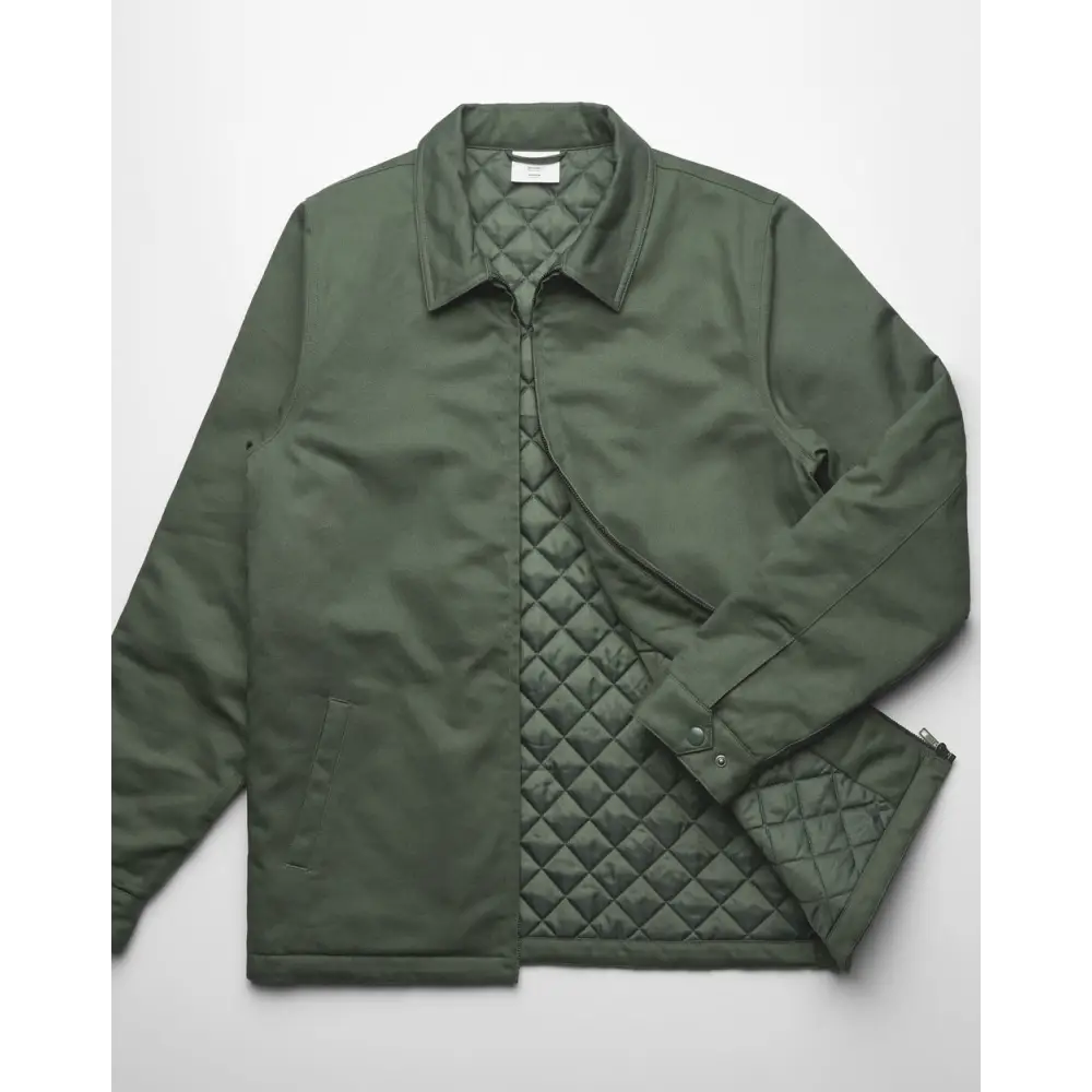 Olive green quilted jacket.