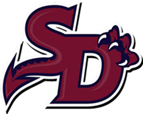 Maroon and navy blue ’sd’ logo with a stylized claw design.
