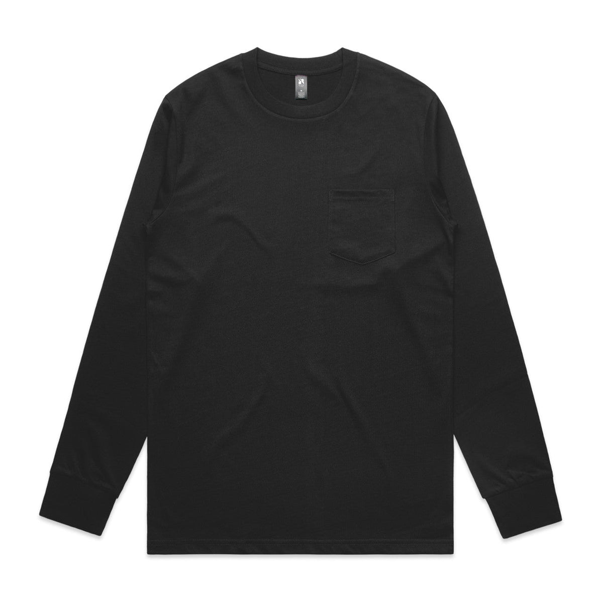 Black long-sleeved t-shirt with a crew neck and ribbed cuffs, made of cotton.