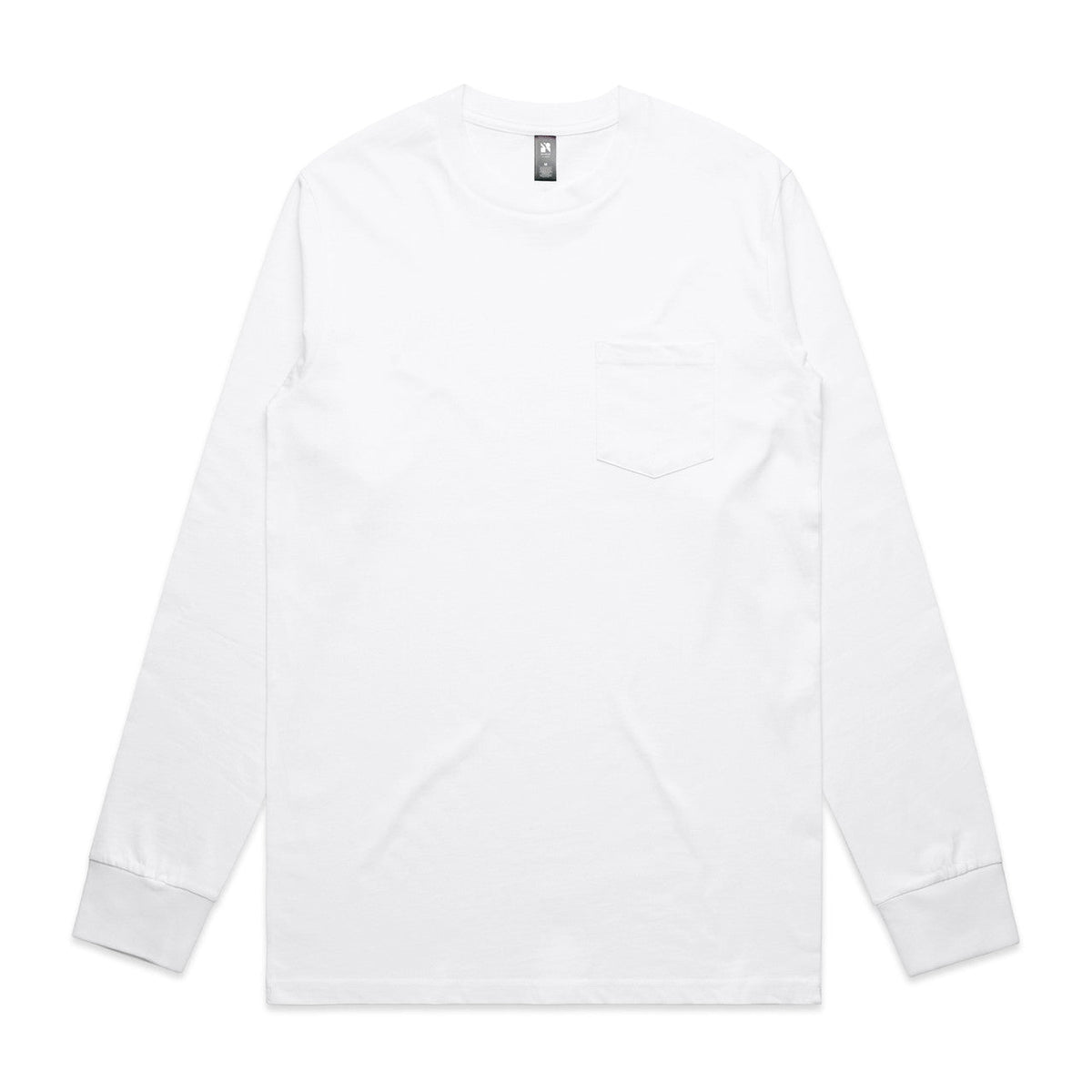 White long-sleeved t-shirt with contrast cuffs and hem, featuring a minimalist design.