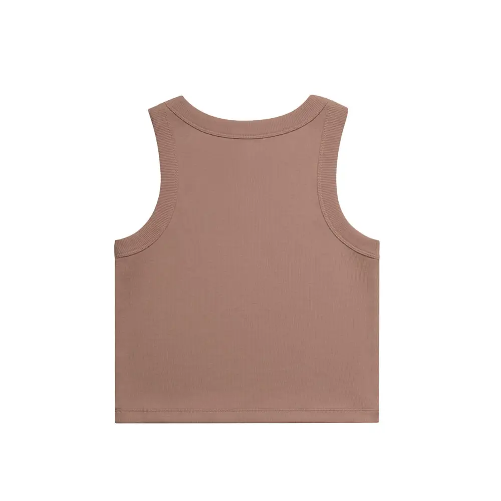 Sleeveless, brown, knit top.