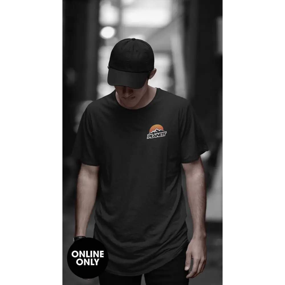 Black t-shirt with logo.