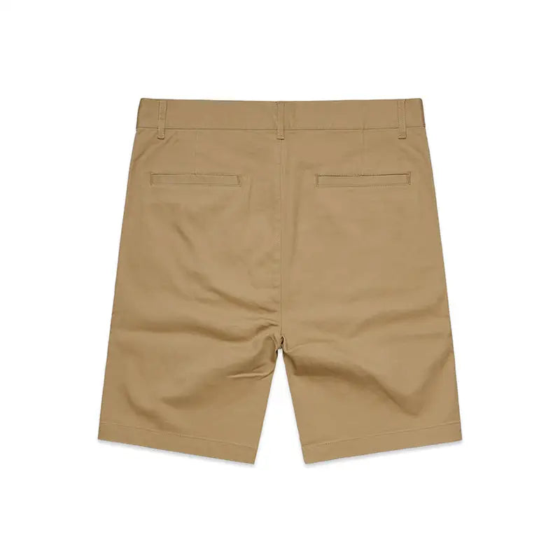 Khaki-colored chino shorts.