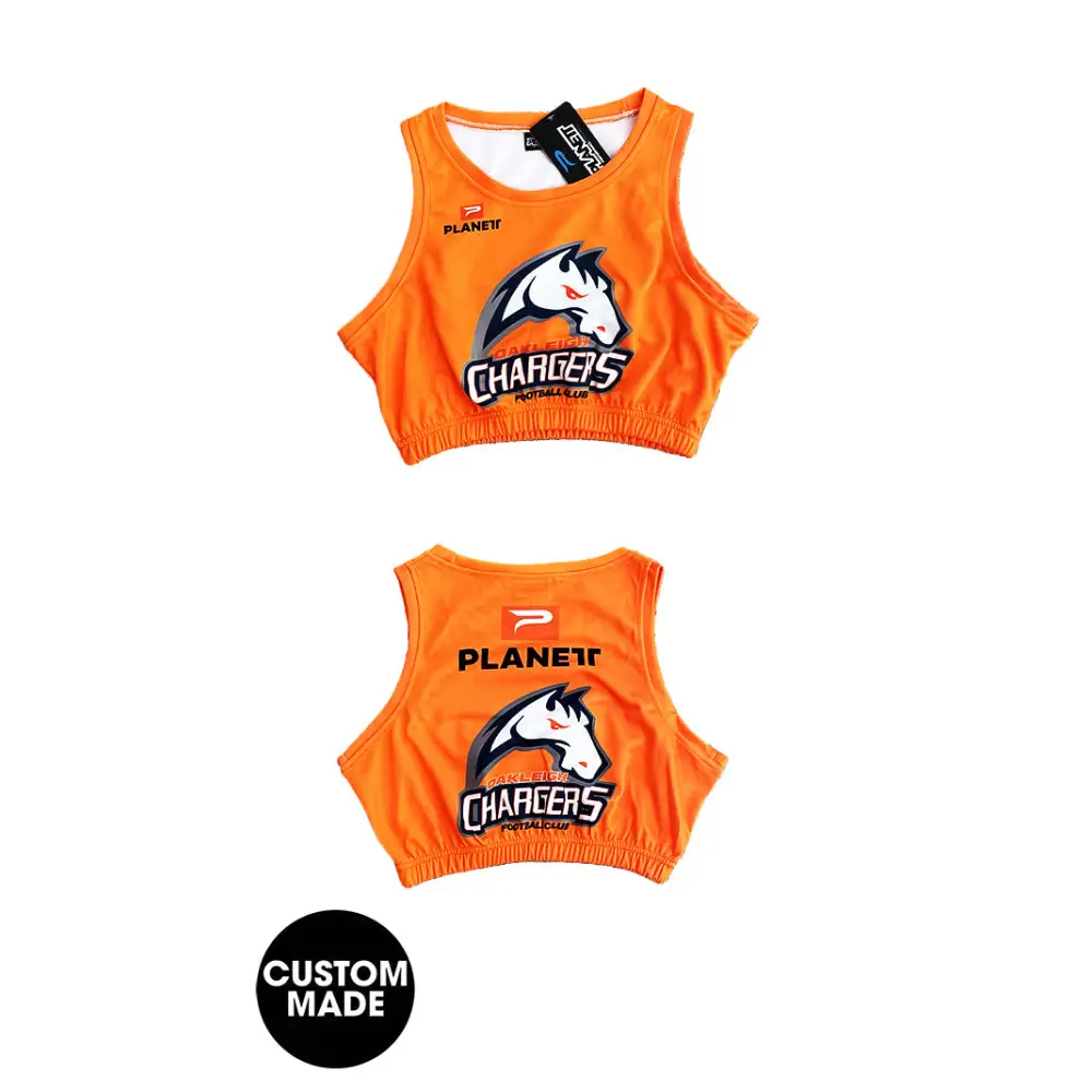 Orange Chargers crop top.