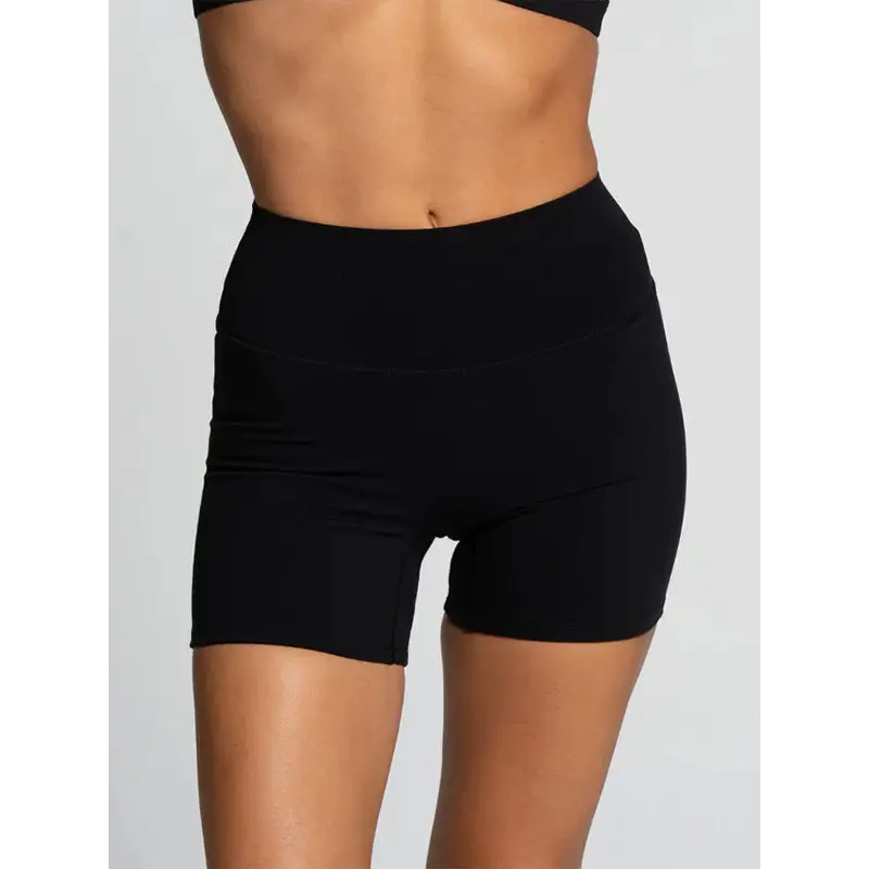 Black high-waisted athletic shorts.