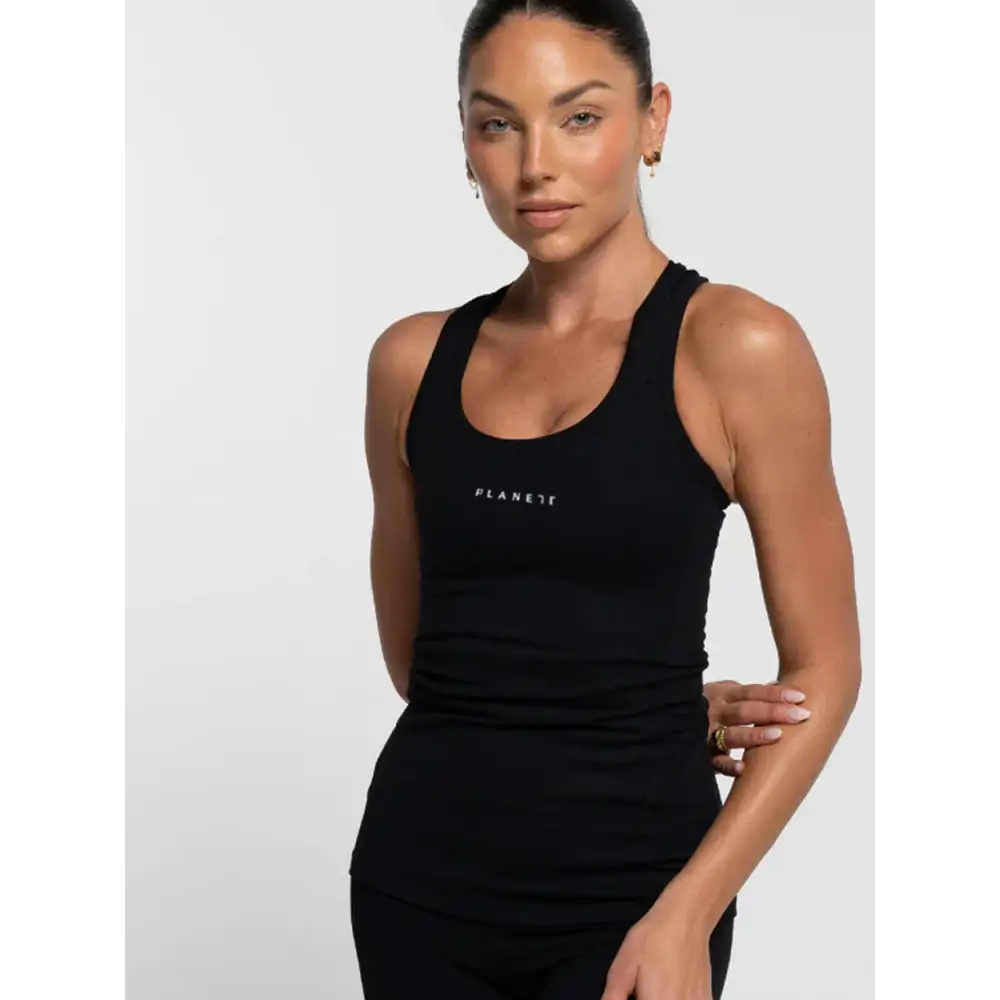 Black racerback tank top.