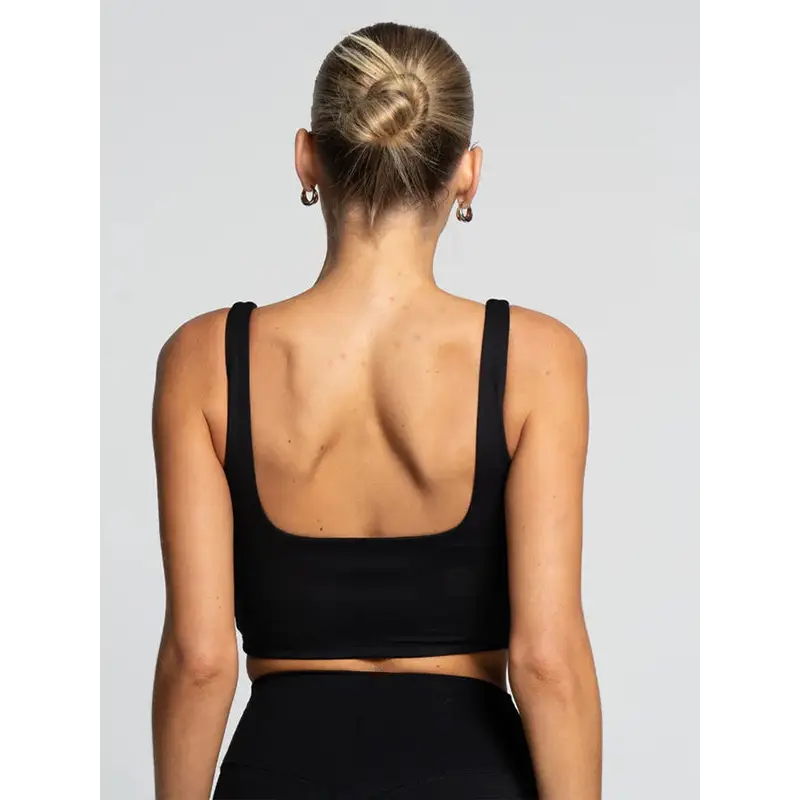 Black athletic crop top.
