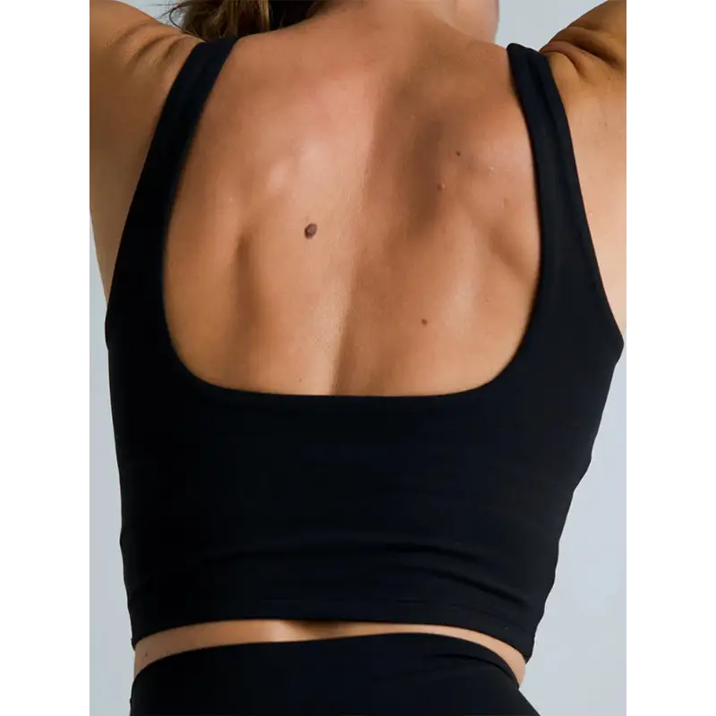 Black athletic crop top.