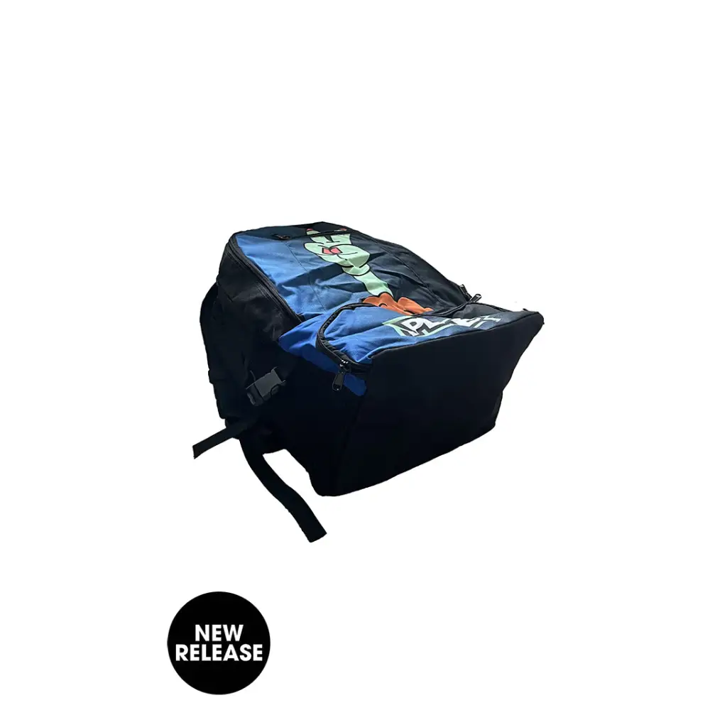 Blue and black backpack.