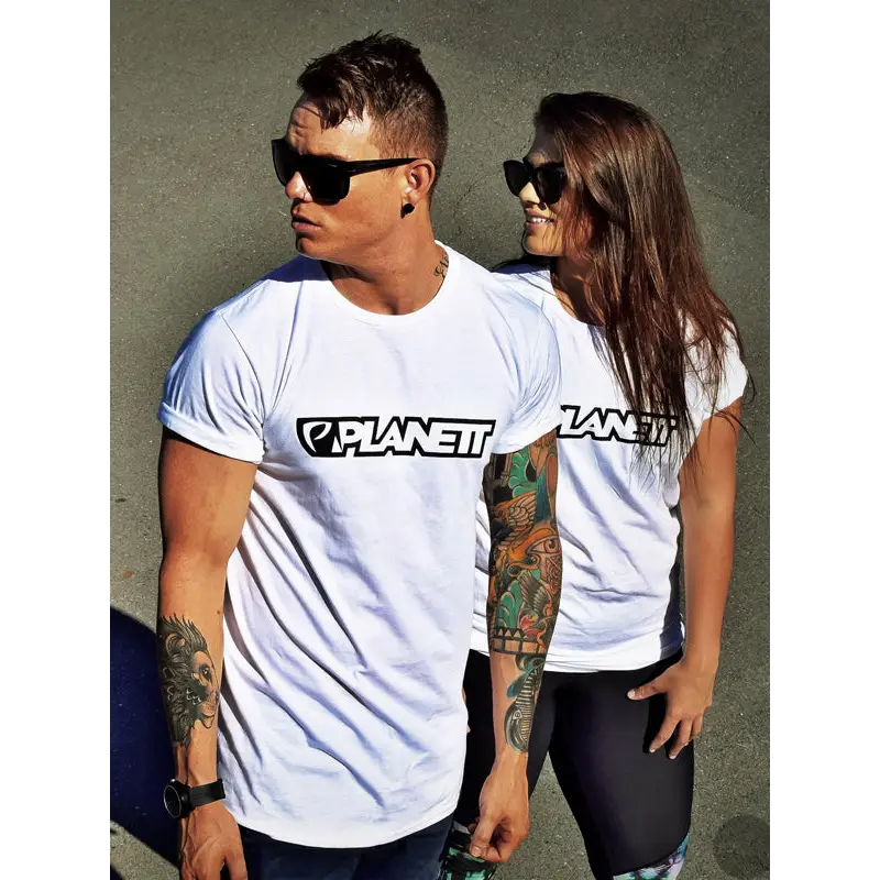Matching white t-shirts.