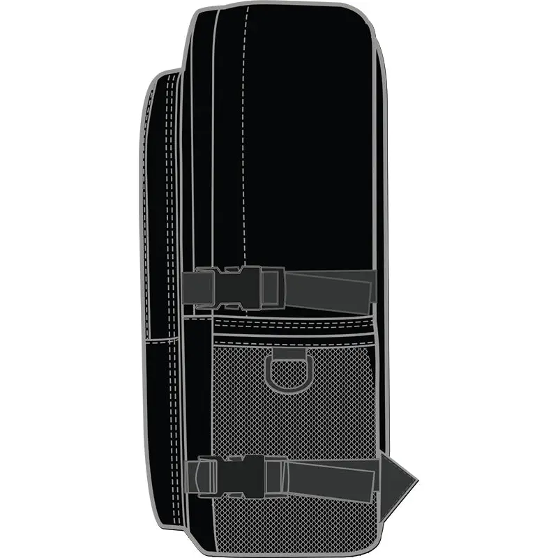 Black backpack with straps.