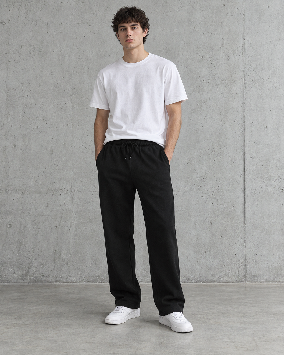Relax Cuffless Track Pants 5942 in black on model