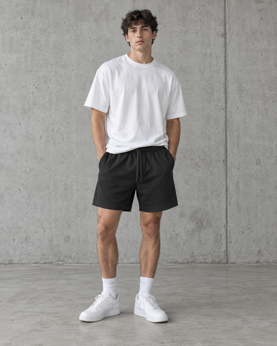 Relax Faded Track Shorts 5939 in faded black on model