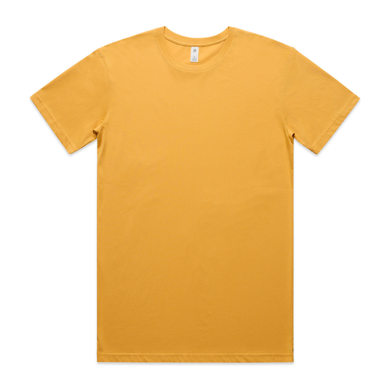 Mustard yellow crew neck t-shirt with short sleeves and a relaxed fit.