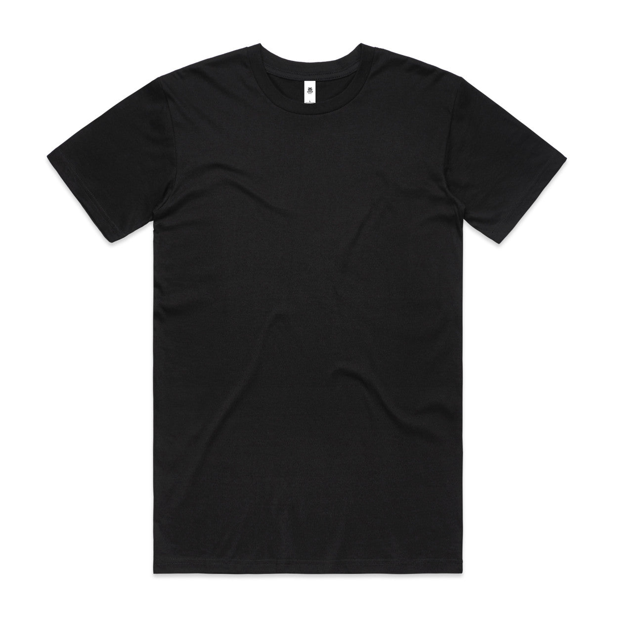Black t-shirt with short sleeves and crew neck, made of cotton.