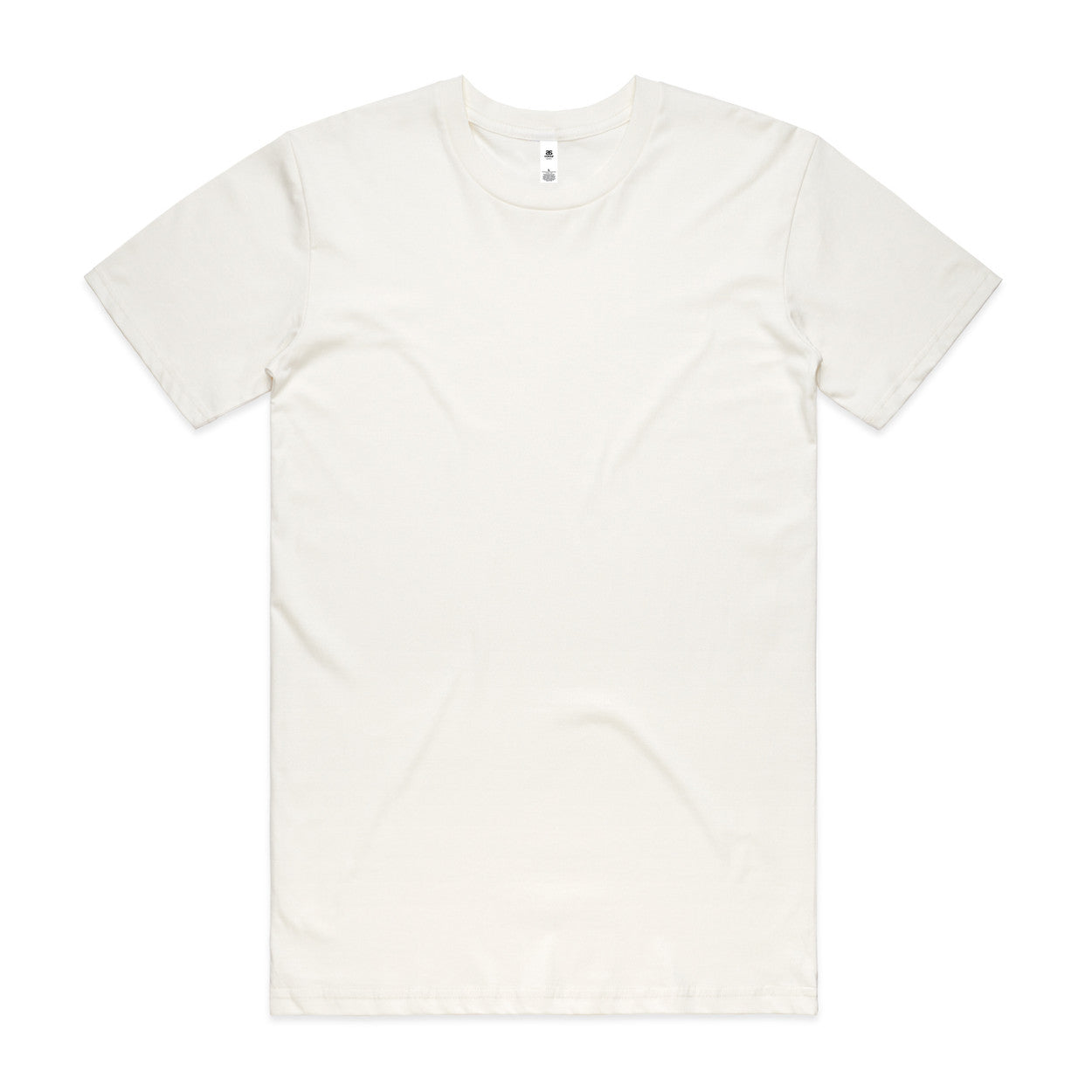Cream-colored crew neck t-shirt with short sleeves and a simple design.