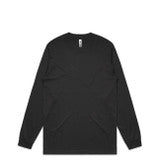 Black long-sleeved t-shirt with white logo on left chest.