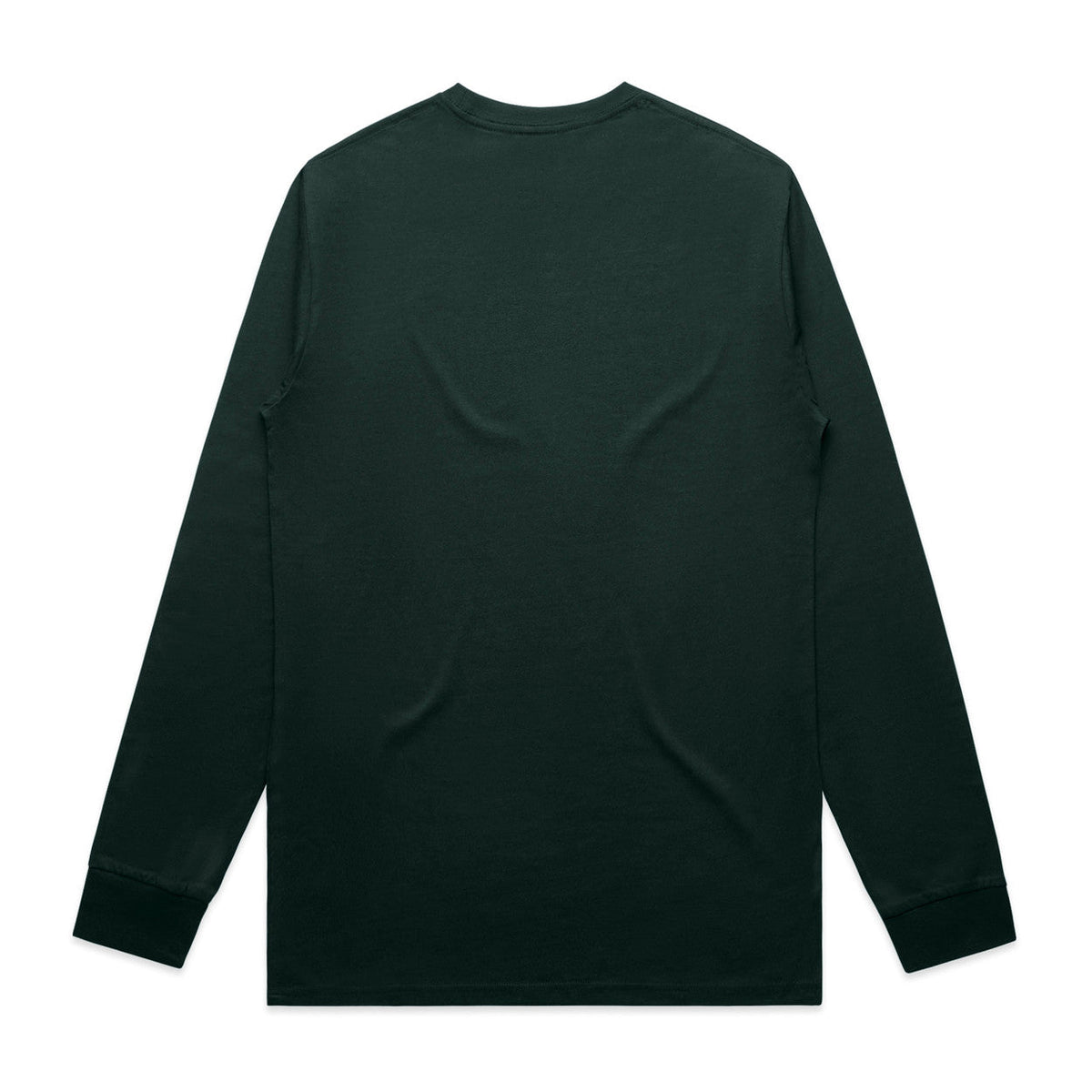Dark green long-sleeved t-shirt with a crew neck and no visible design or branding.