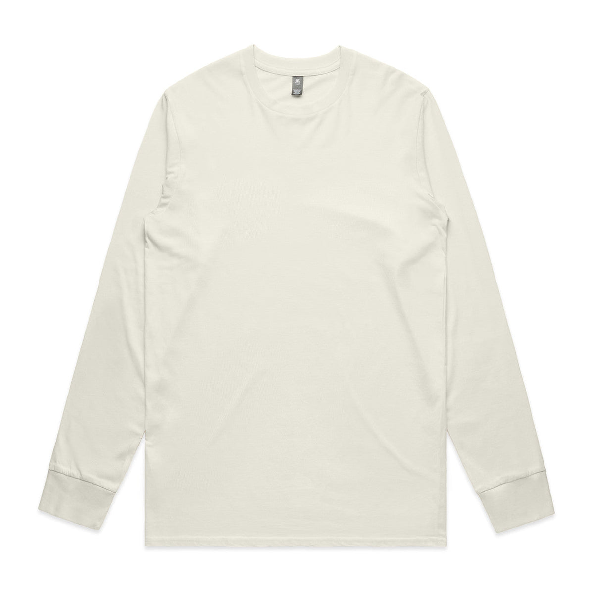 Cream-colored long-sleeved henley shirt with contrast cuffs and collar, likely made of cotton or polyester blend.