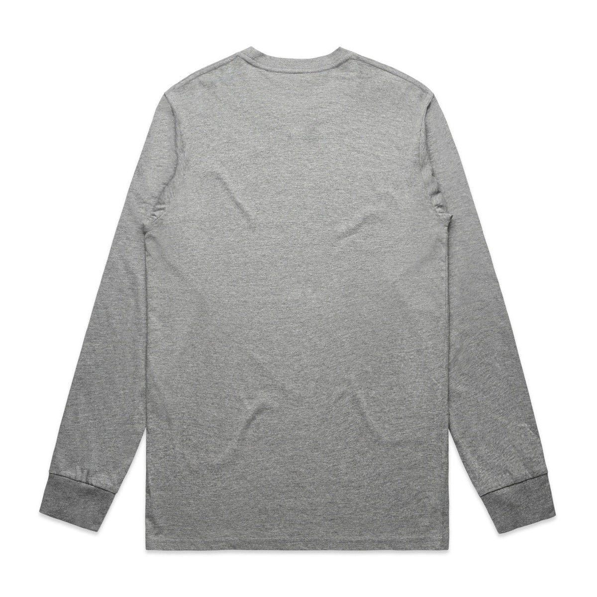 Grey long-sleeved t-shirt with ribbed cuffs and hem, featuring a subtle pattern.