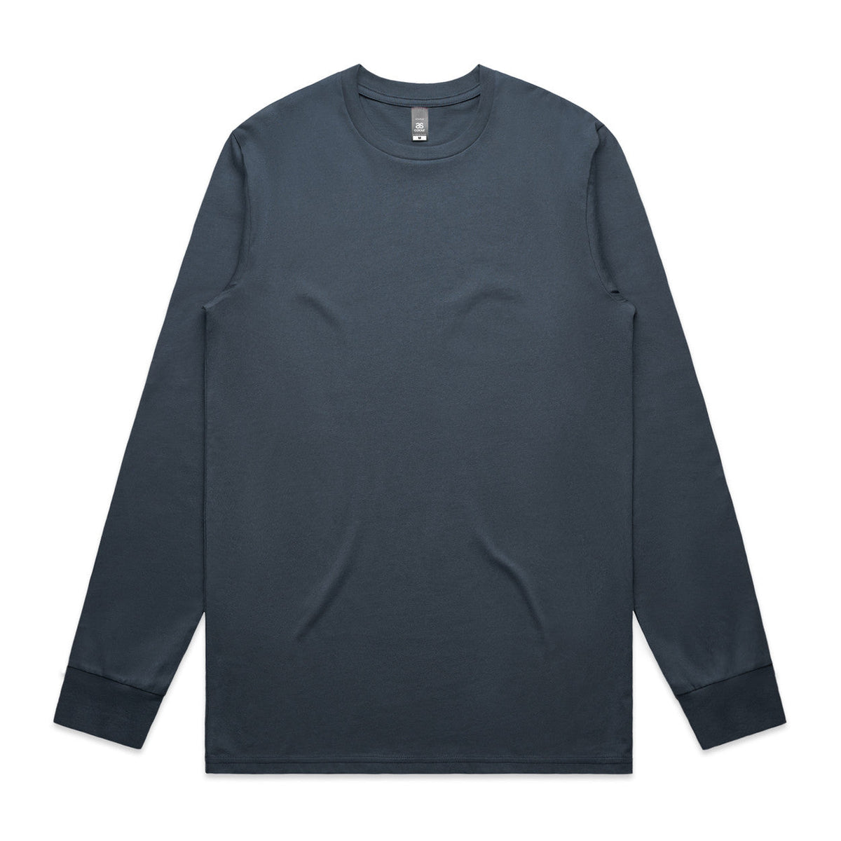 Charcoal gray long-sleeved t-shirt with ribbed cuffs and hem, made of soft cotton.
