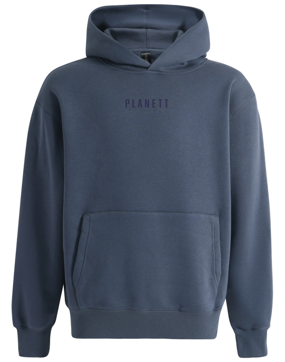 Blue hooded sweatshirt.
