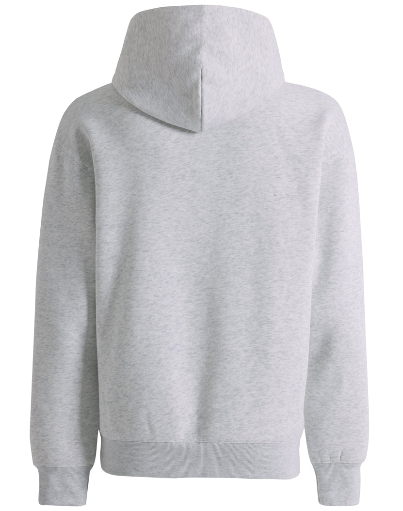 Gray hooded sweatshirt.