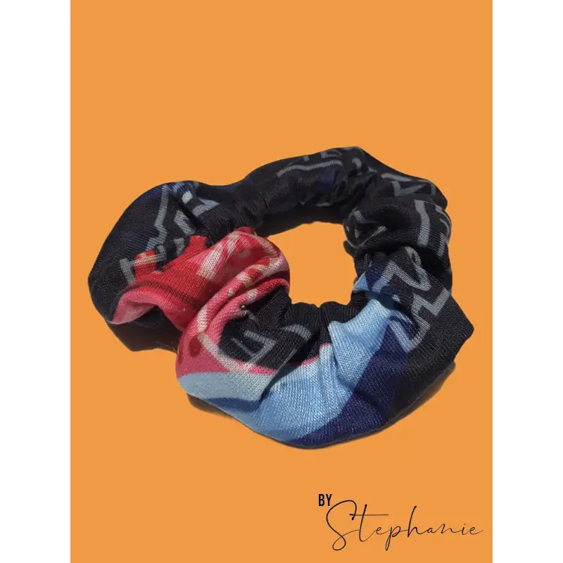 Colorful patterned scrunchie.