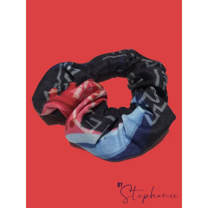Colorful patterned scrunchie.