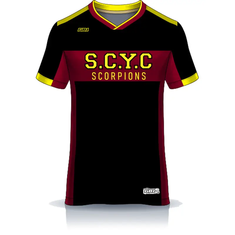 Black and maroon sports jersey.