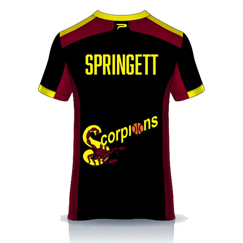 Black and maroon sports jersey.