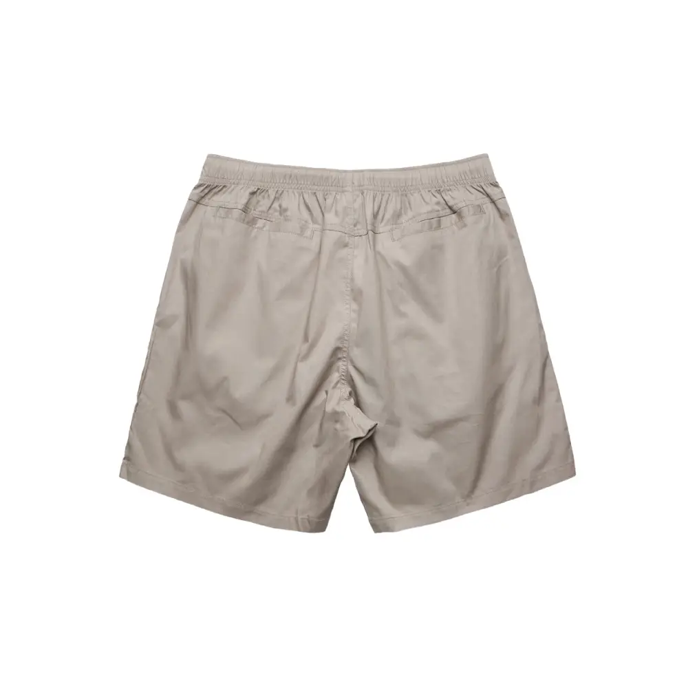 Khaki-colored athletic shorts.