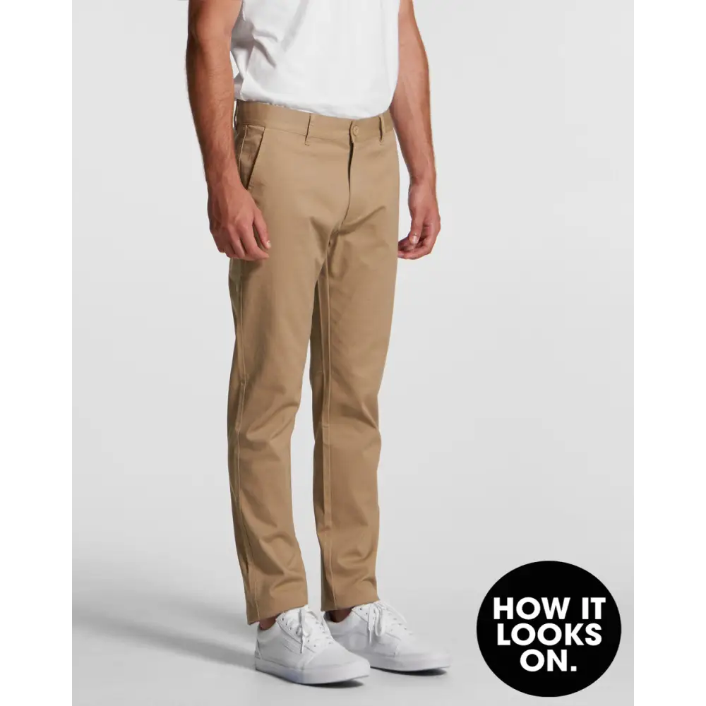 Khaki-colored men’s pants.