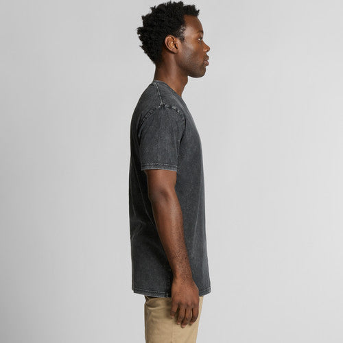 Charcoal gray t-shirt with distressed design and short sleeves.