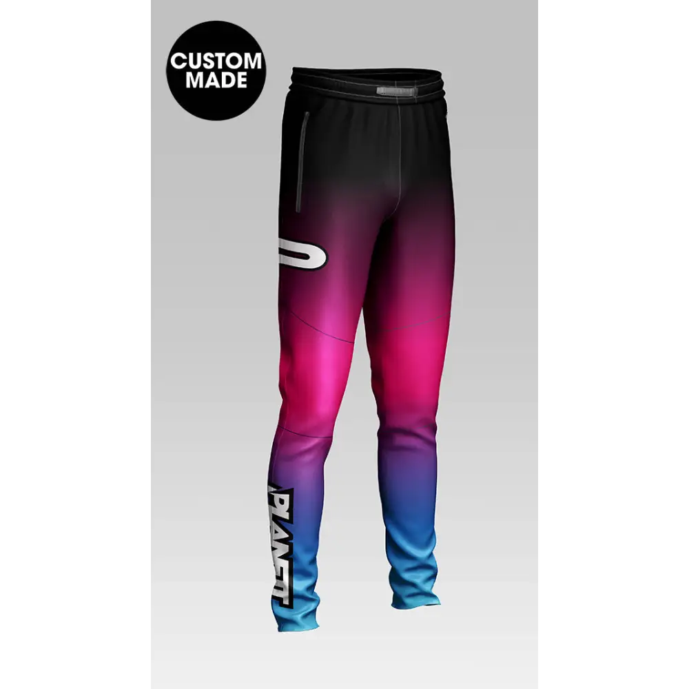 Gradient-colored custom-made sweatpants.