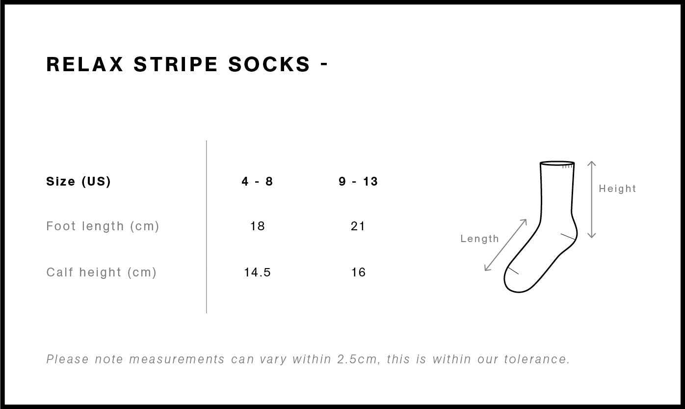 Socks sizing chart.